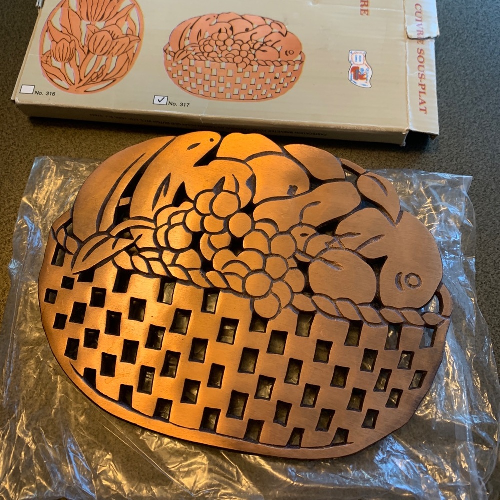 New OLD DUTCH Copper Brass Basket Trivet VTG